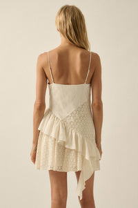 Sun City Crochet Lace Mixed Media Ruffle Mini Dress - ShopPromesa