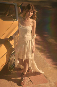 Sun City Crochet Lace Mixed Media Ruffle Mini Dress - ShopPromesa