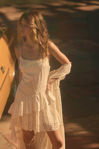 Sun City Crochet Lace Mixed Media Ruffle Mini Dress - ShopPromesa