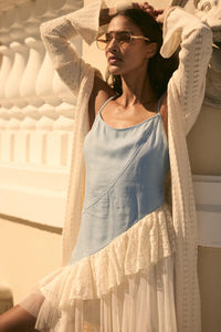 Open Skies Denim and Lace Ruffle Mini Dress - ShopPromesa