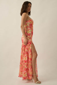 Citrine Garden Floral Chiffon Strapless Maxi Dress - ShopPromesa