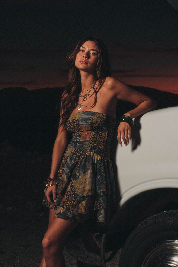 In the Mix Patchwork-Print Strapless Mini Dress - ShopPromesa