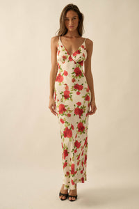 Sweetest Rose Floral-Print Satin Maxi Slip Dress - ShopPromesa