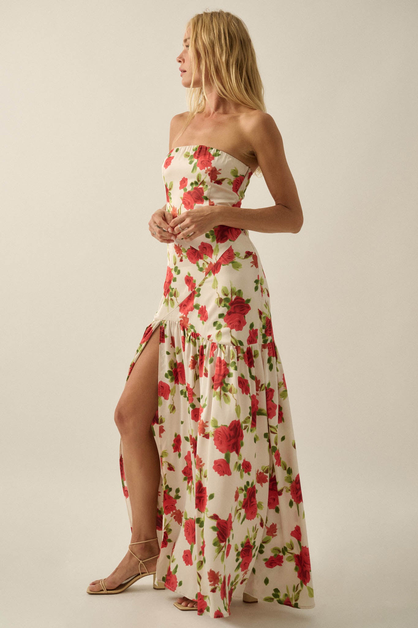 Rose Garden Floral-Print Satin Strapless Maxi Dress - ShopPromesa