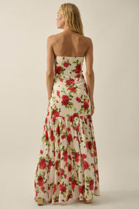 Rose Garden Floral-Print Satin Strapless Maxi Dress - ShopPromesa