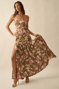 Rose Garden Floral-Print Satin Strapless Maxi Dress - ShopPromesa