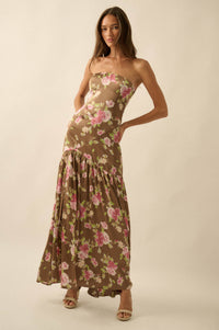 Rose Garden Floral-Print Satin Strapless Maxi Dress - ShopPromesa