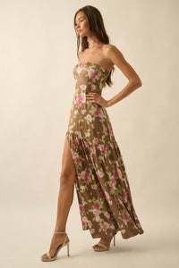 Rose Garden Floral-Print Satin Strapless Maxi Dress - ShopPromesa