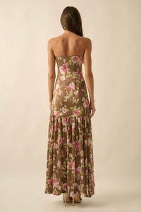 Rose Garden Floral-Print Satin Strapless Maxi Dress - ShopPromesa