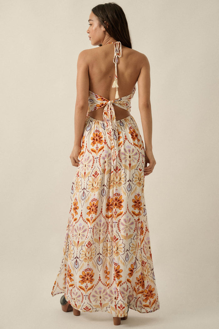 Rare Blooms Floral Medallion-Print Halter Maxi Dress - ShopPromesa
