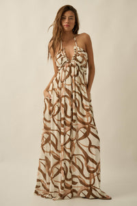 Tangled Up Ribbon-Print Tie-Back Halter Maxi Dress - ShopPromesa