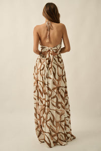 Tangled Up Ribbon-Print Tie-Back Halter Maxi Dress - ShopPromesa