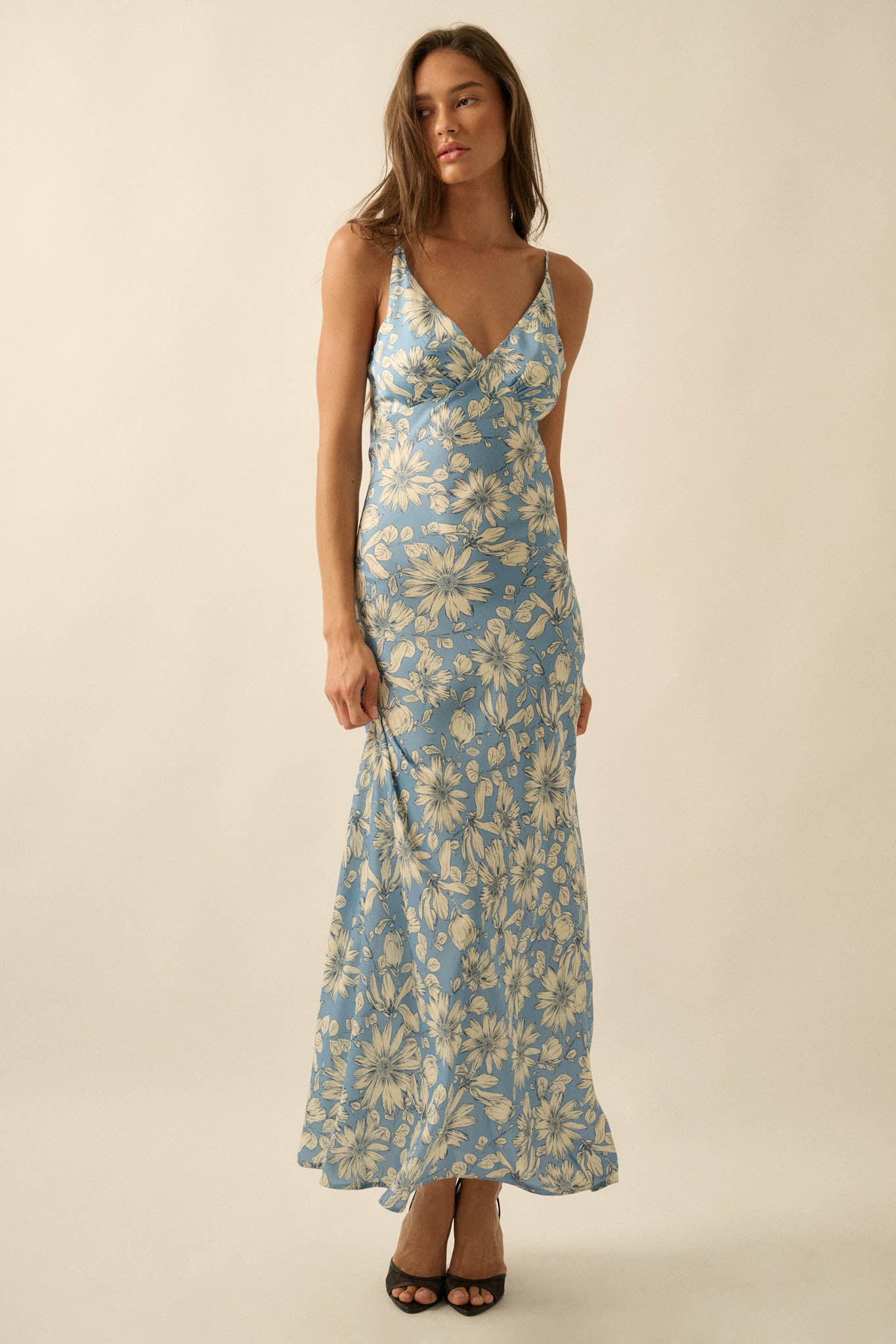 Darling Daisy Floral Satin Maxi Slip Dress - ShopPromesa
