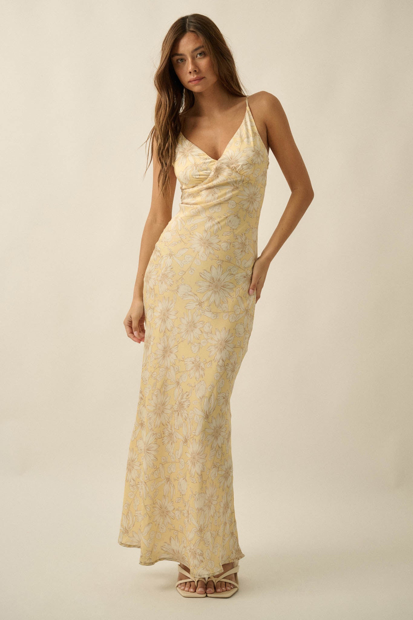 Darling Daisy Floral Satin Maxi Slip Dress - ShopPromesa