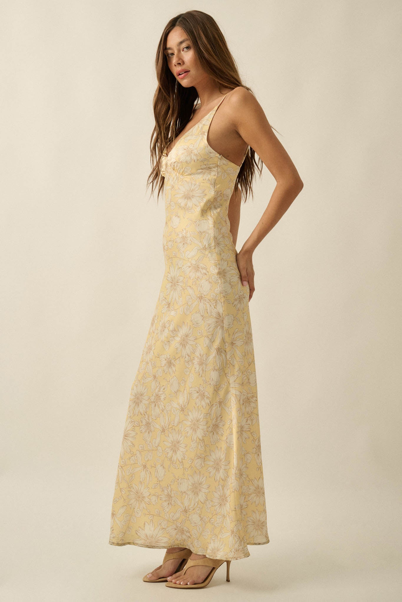 Darling Daisy Floral Satin Maxi Slip Dress - ShopPromesa