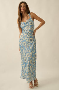 Dreamy Daisy Floral Satin Lace-Up Back Maxi Dress - ShopPromesa