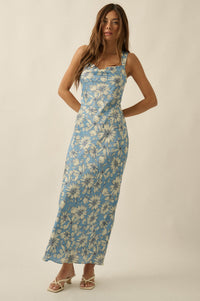 Dreamy Daisy Floral Satin Lace-Up Back Maxi Dress - ShopPromesa