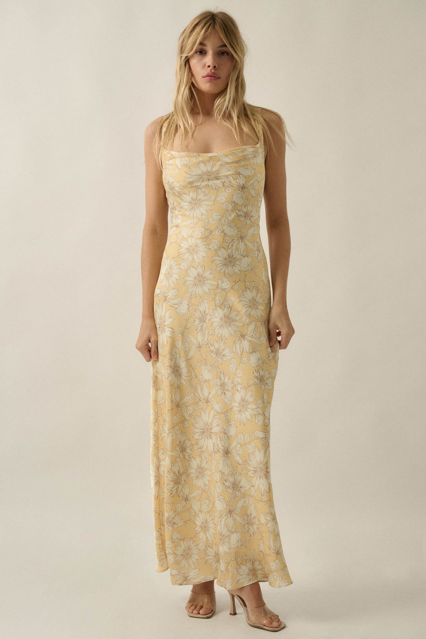 Dreamy Daisy Floral Satin Lace-Up Back Maxi Dress - ShopPromesa