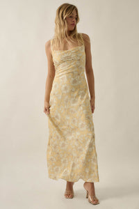 Dreamy Daisy Floral Satin Lace-Up Back Maxi Dress - ShopPromesa
