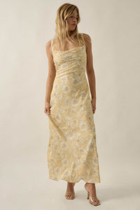 Dreamy Daisy Floral Satin Lace-Up Back Maxi Dress - ShopPromesa