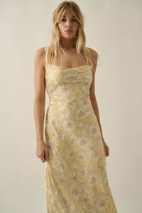 Dreamy Daisy Floral Satin Lace-Up Back Maxi Dress - ShopPromesa