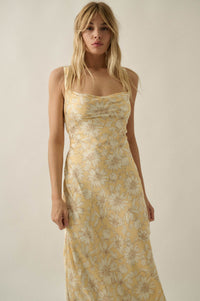 Dreamy Daisy Floral Satin Lace-Up Back Maxi Dress - ShopPromesa