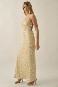 Dreamy Daisy Floral Satin Lace-Up Back Maxi Dress - ShopPromesa