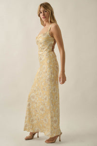 Dreamy Daisy Floral Satin Lace-Up Back Maxi Dress - ShopPromesa