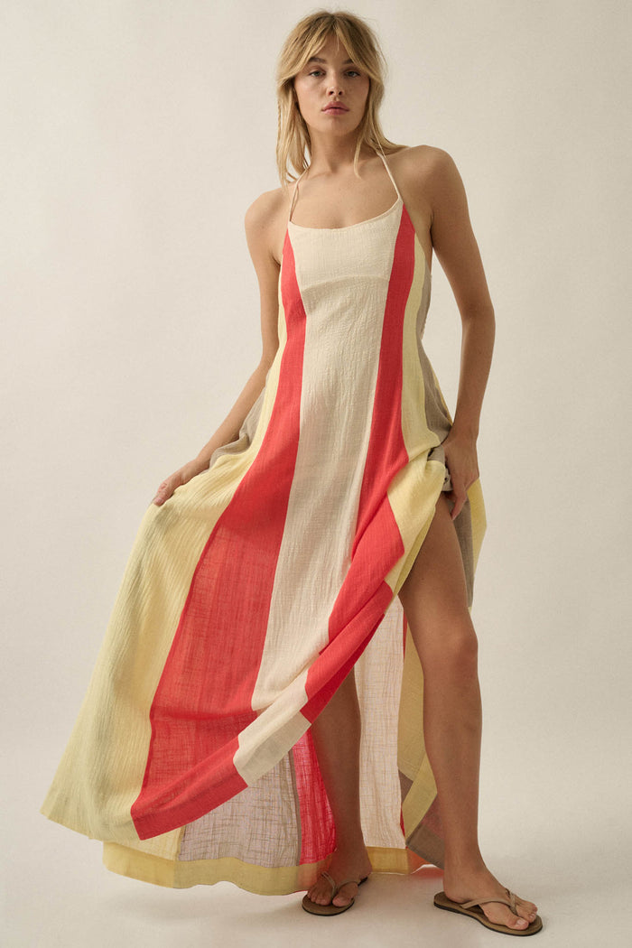 Riviera Dream Colorblock Cotton Gauze Maxi Dress - ShopPromesa