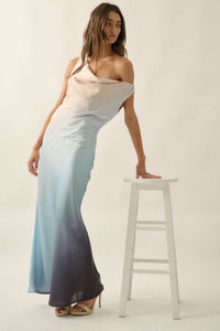 Inner Glow Ombre Satin Cowl-Neck Maxi Dress - ShopPromesa