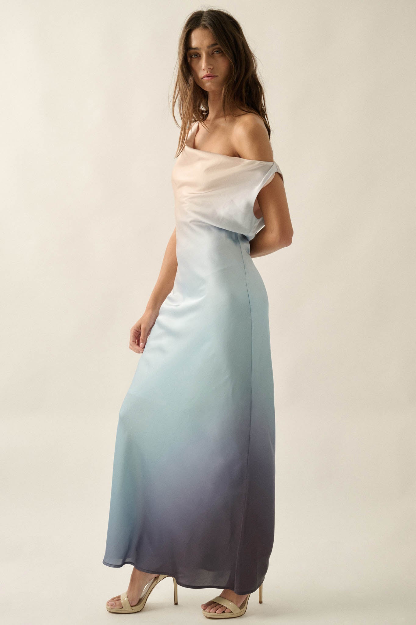 Inner Glow Ombre Satin Cowl-Neck Maxi Dress - ShopPromesa