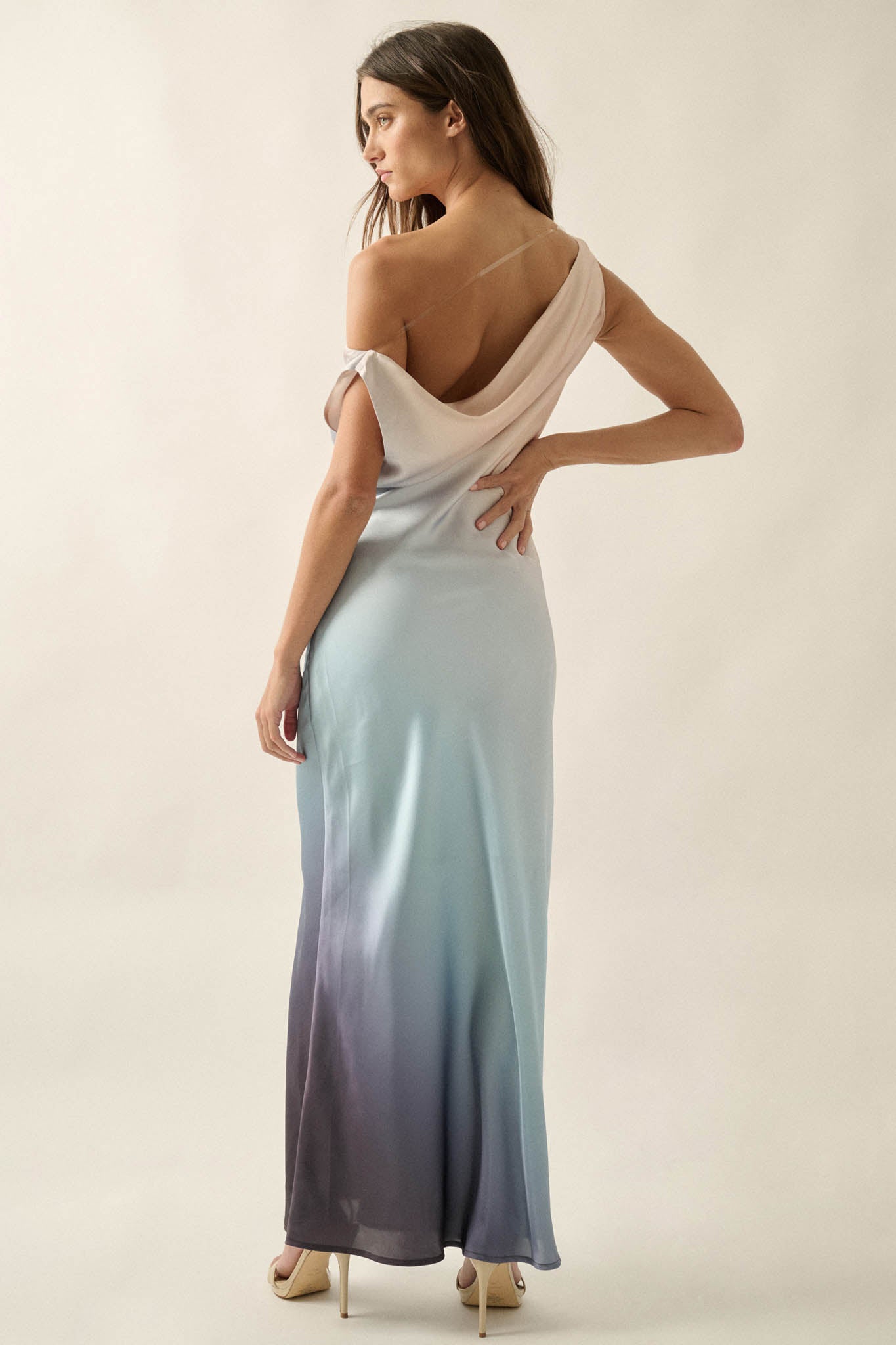 Inner Glow Ombre Satin Cowl-Neck Maxi Dress - ShopPromesa