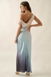 Inner Glow Ombre Satin Cowl-Neck Maxi Dress - ShopPromesa