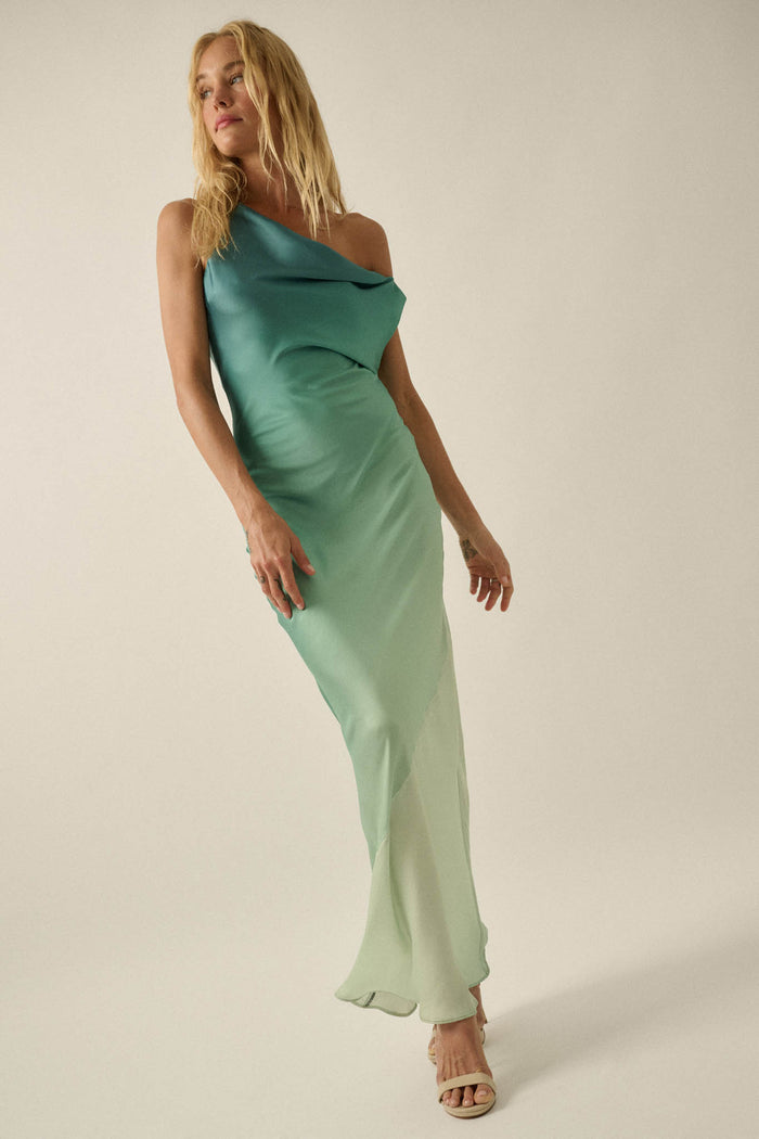 Inner Glow Ombre Satin Cowl-Neck Maxi Dress - ShopPromesa