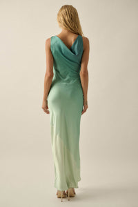 Inner Glow Ombre Satin Cowl-Neck Maxi Dress - ShopPromesa