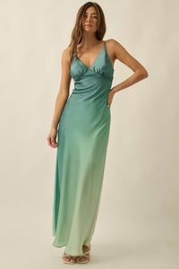 Afterglow Ombre Satin Bias-Cut Maxi Slip Dress - ShopPromesa