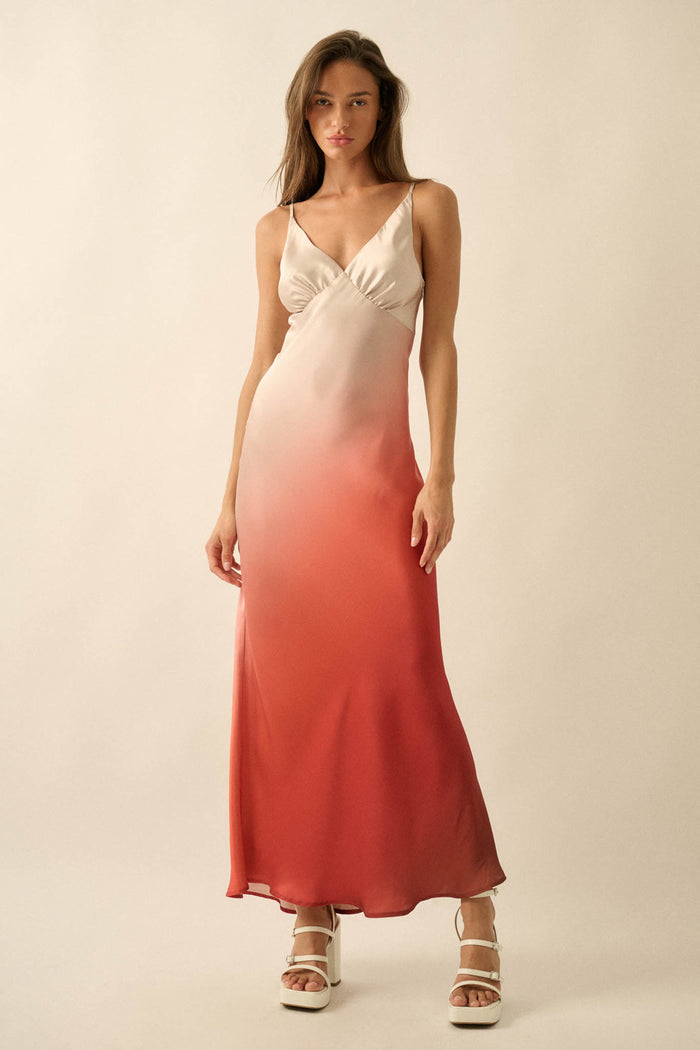 Afterglow Ombre Satin Bias-Cut Maxi Slip Dress - ShopPromesa