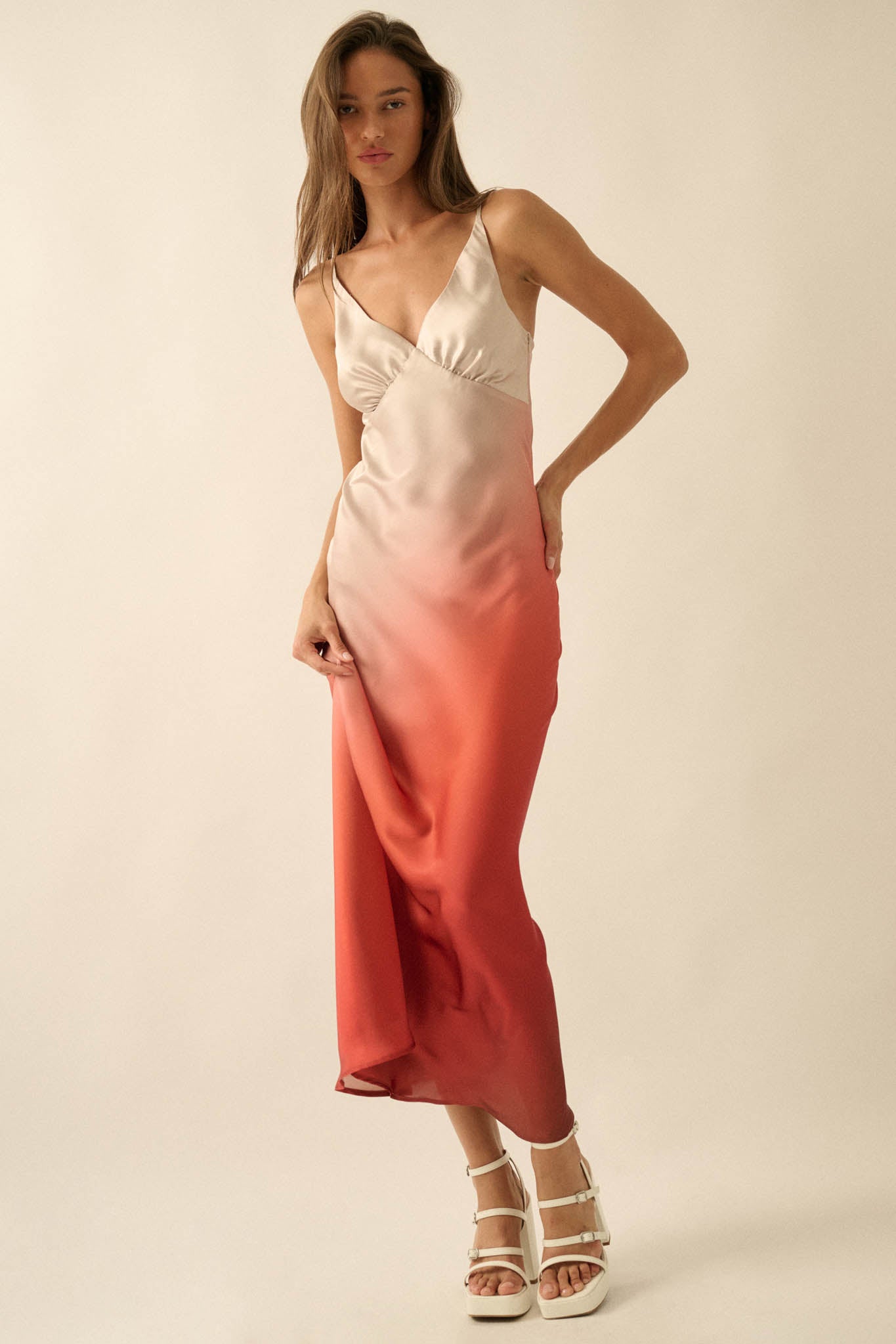 Afterglow Ombre Satin Bias-Cut Maxi Slip Dress - ShopPromesa