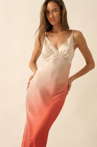 Afterglow Ombre Satin Bias-Cut Maxi Slip Dress - ShopPromesa