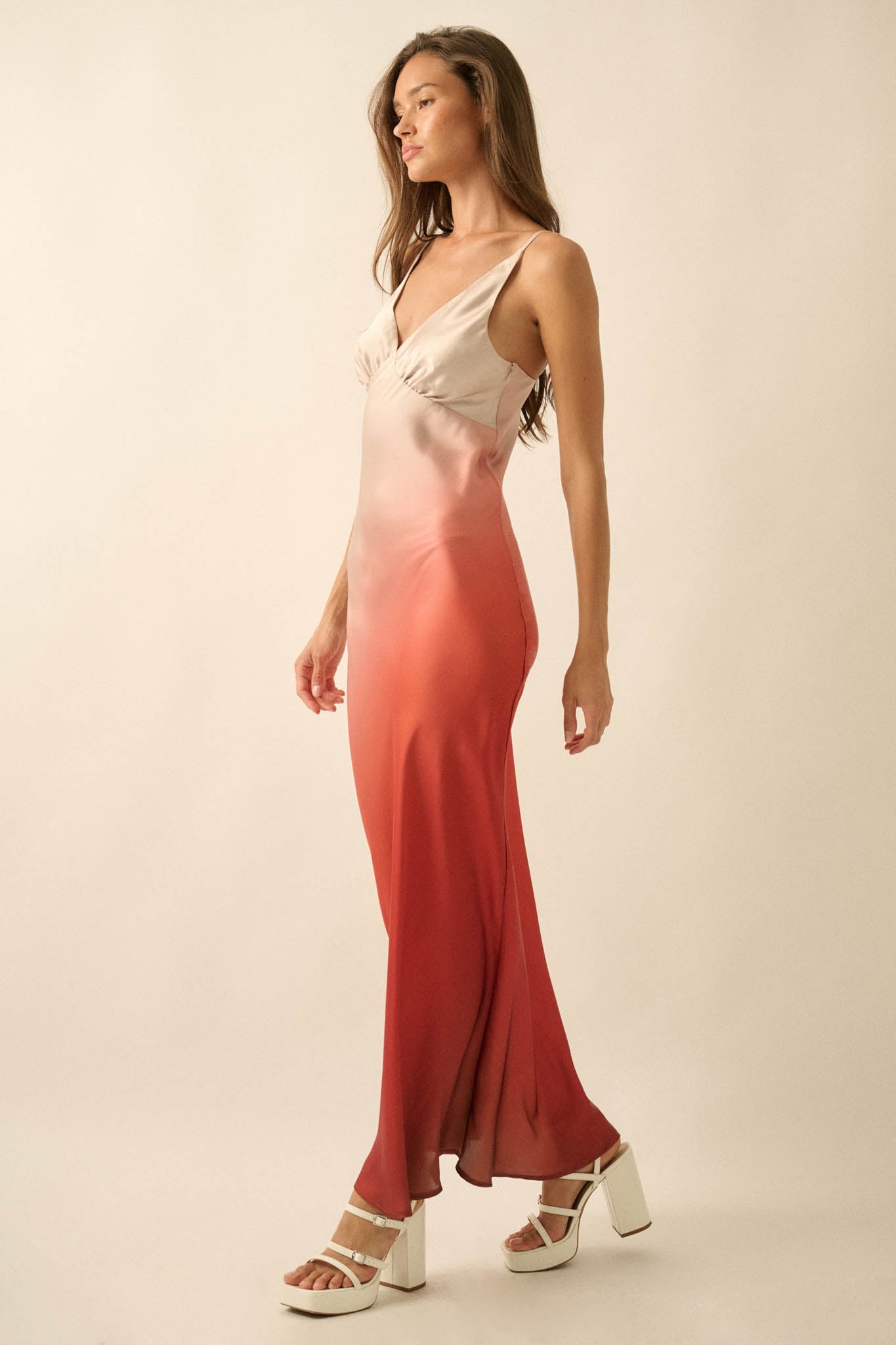 Afterglow Ombre Satin Bias-Cut Maxi Slip Dress - ShopPromesa