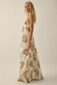 Golden Magnolia Floral Tie-Back Halter Maxi Dress - ShopPromesa