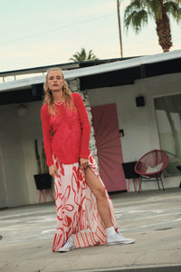 Tropical Blooms Abstract-Floral Halter Maxi Dress - ShopPromesa