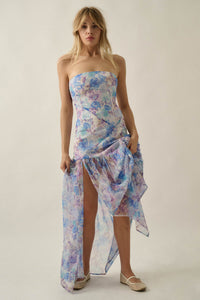 Pastel Petals Floral Chiffon Strapless Maxi Dress - ShopPromesa