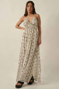 Growing My Way Floral-Stripe Crepe Halter Maxi Dress - ShopPromesa