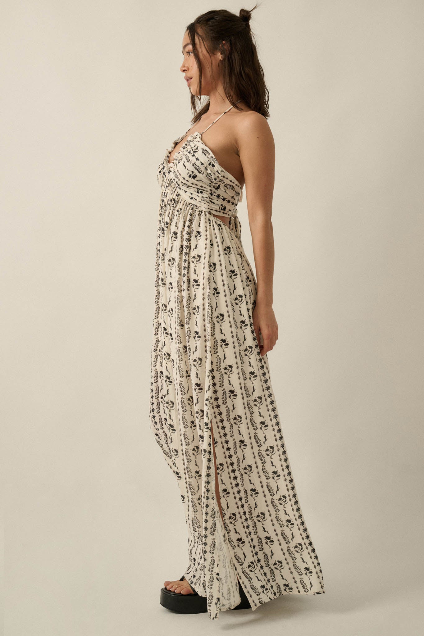 Growing My Way Floral-Stripe Crepe Halter Maxi Dress - ShopPromesa