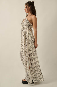 Growing My Way Floral-Stripe Crepe Halter Maxi Dress - ShopPromesa