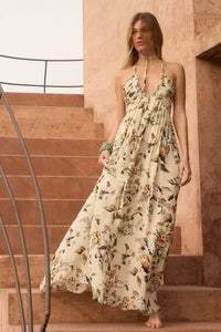 Linda Flora Floral Tie-Back Halter Maxi Dress - ShopPromesa