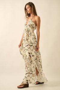 Linda Flora Floral Tie-Back Halter Maxi Dress - ShopPromesa