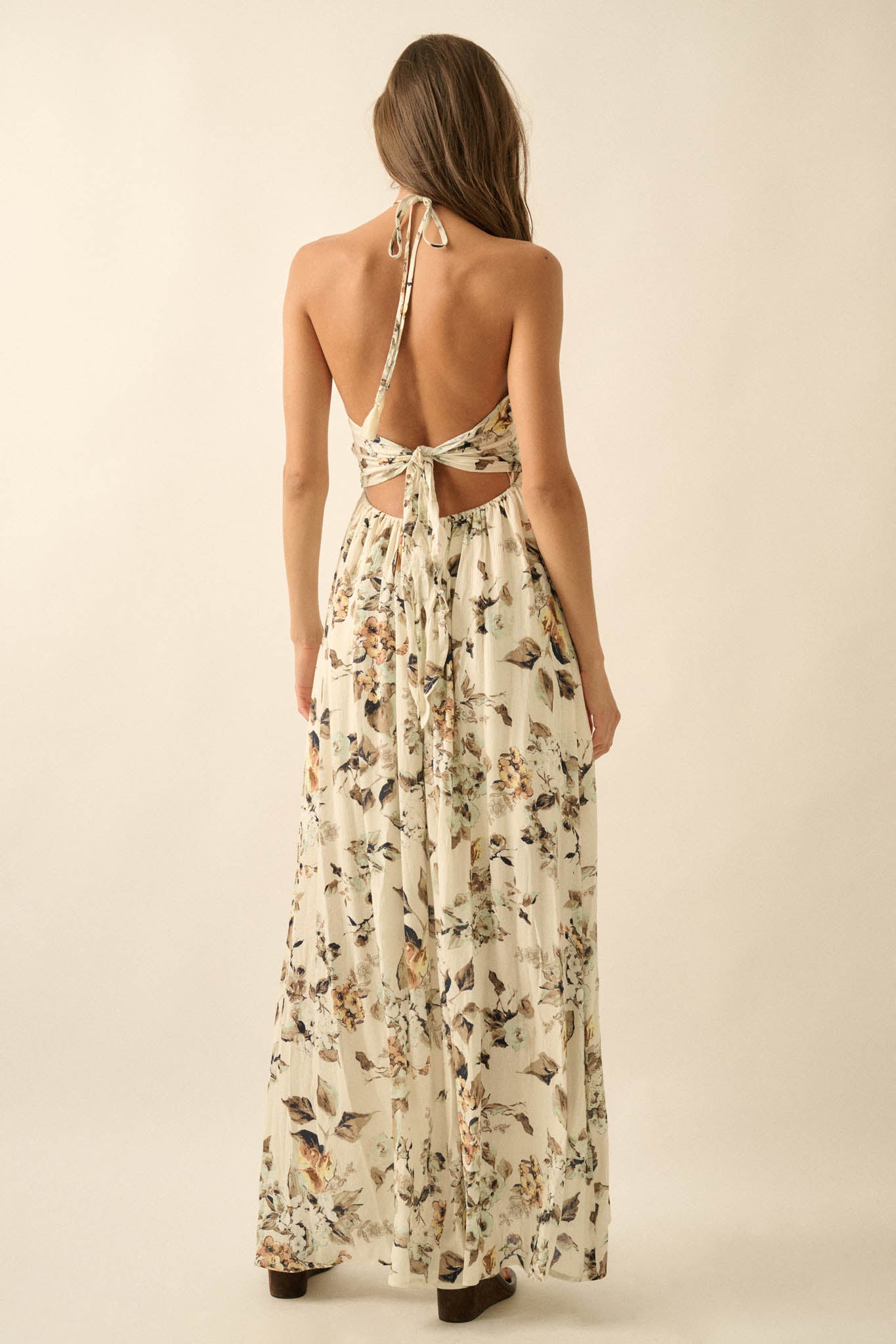 Linda Flora Floral Tie-Back Halter Maxi Dress - ShopPromesa