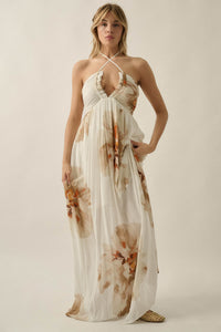 Dreams Abloom Floral Crepe Tie-Back Halter Maxi Dress - ShopPromesa
